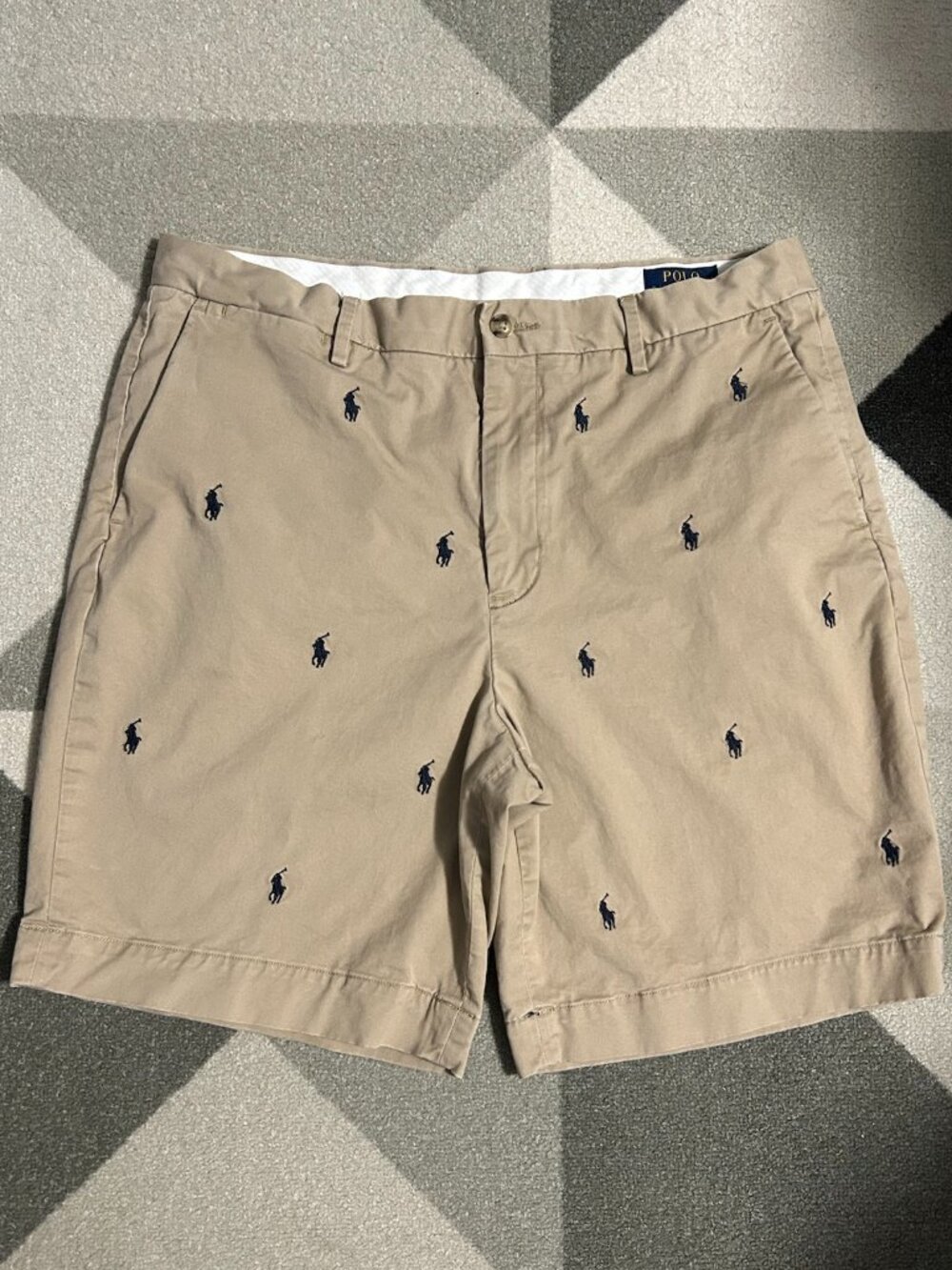 Polo Ralph Lauren Men's Shorts 35x9 Khaki Classic Fit All Over Embroidered Pony